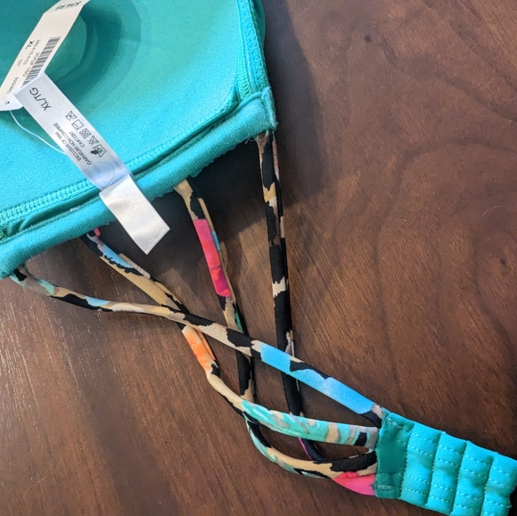 La Vie en Rose Bikini Bandeau Teal & Leopard Print Top - Picture 2 of 3